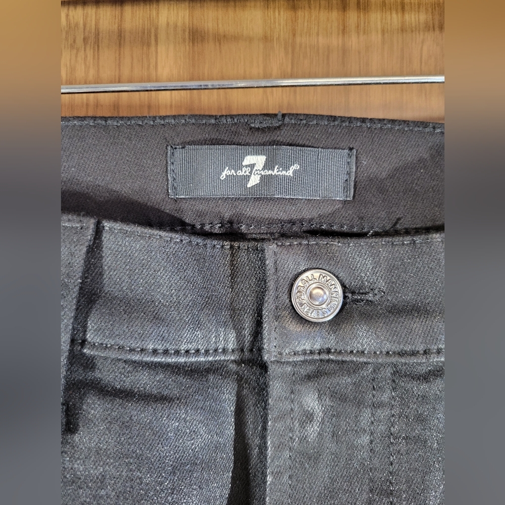 7 for all man women size 31kind coated denim jeans in black high waist slim kick - Picture 6 of 16